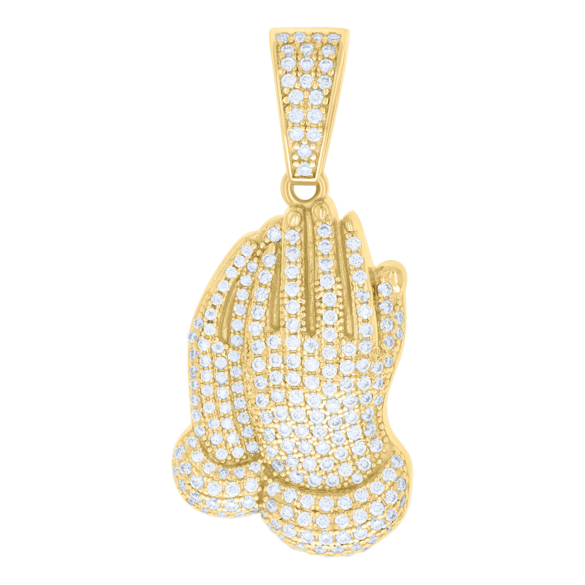925 Sterling Silver Yellow-tone Mens 1.33ct Moissanite Praying Hands Symbol Religious Charm Pendant