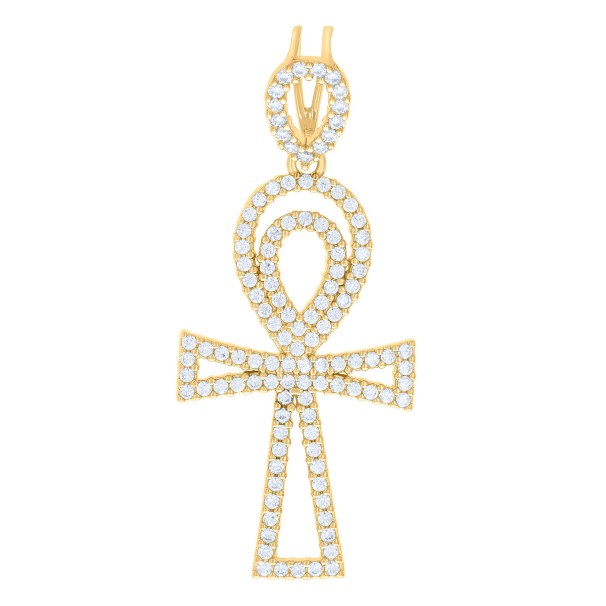 925 Sterling Silver Yellow-tone Mens 1.48ct Moissanite Egyptian Ankh Cross Religious Charm Pendant