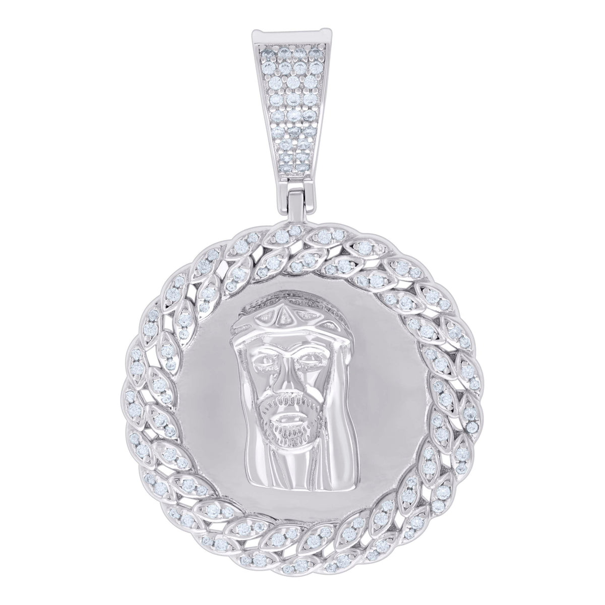 925 Sterling Silver Mens 0.69ct Moissanite Jesus Religious Charm Pendant