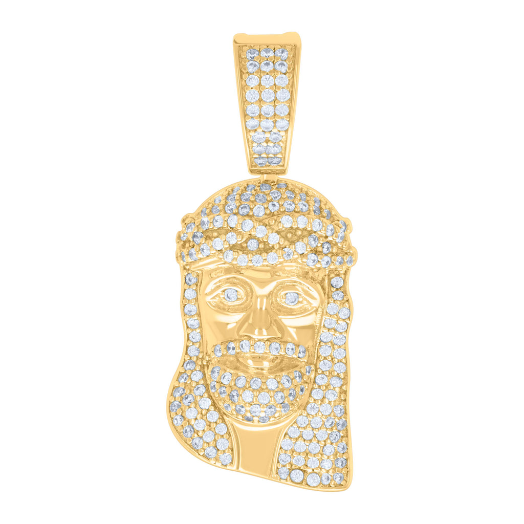 925 Sterling Silver Yellow-tone Mens 0.77ct Moissanite Jesus Religious Charm Pendant