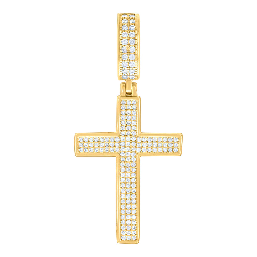 925 Sterling Silver Yellow-tone Mens 0.60ct Moissanite Cross Religious Charm Pendant