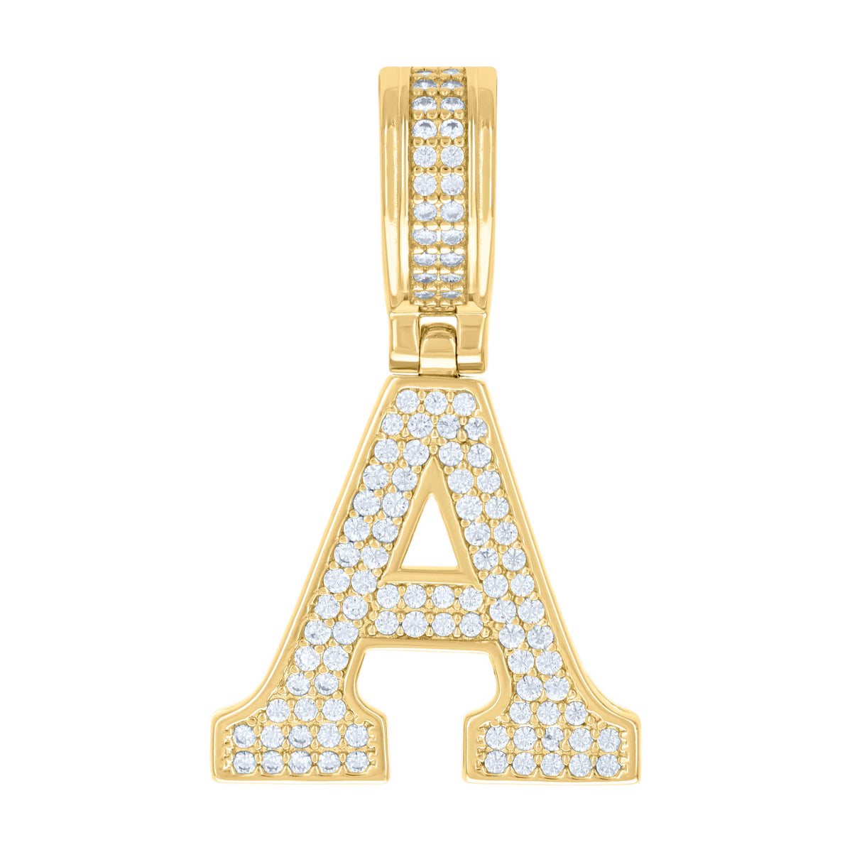 925 Sterling Silver Yellow-tone Unisex 0.58ct Moissanite Initial Alphabet A Charm Pendant