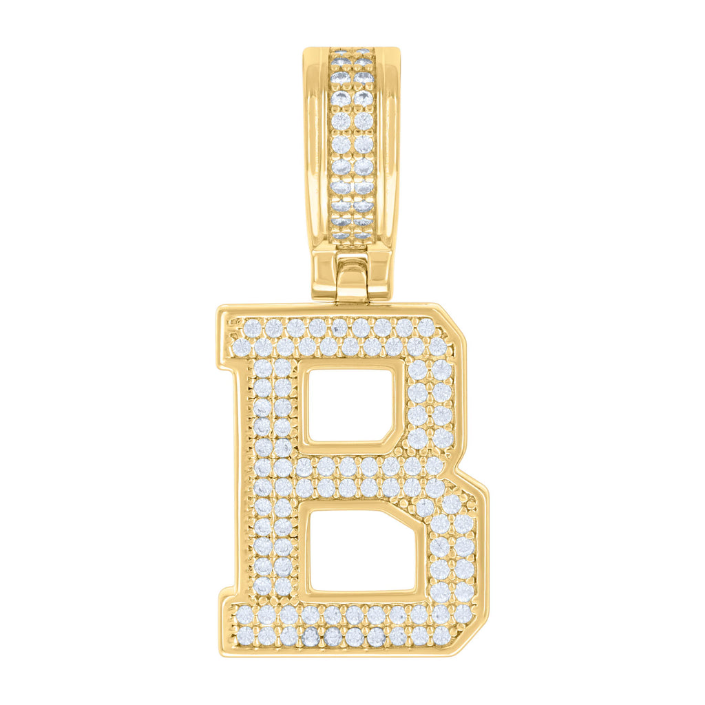 925 Sterling Silver Yellow-tone Unisex 0.61ct Moissanite Initial Alphabet B Charm Pendant