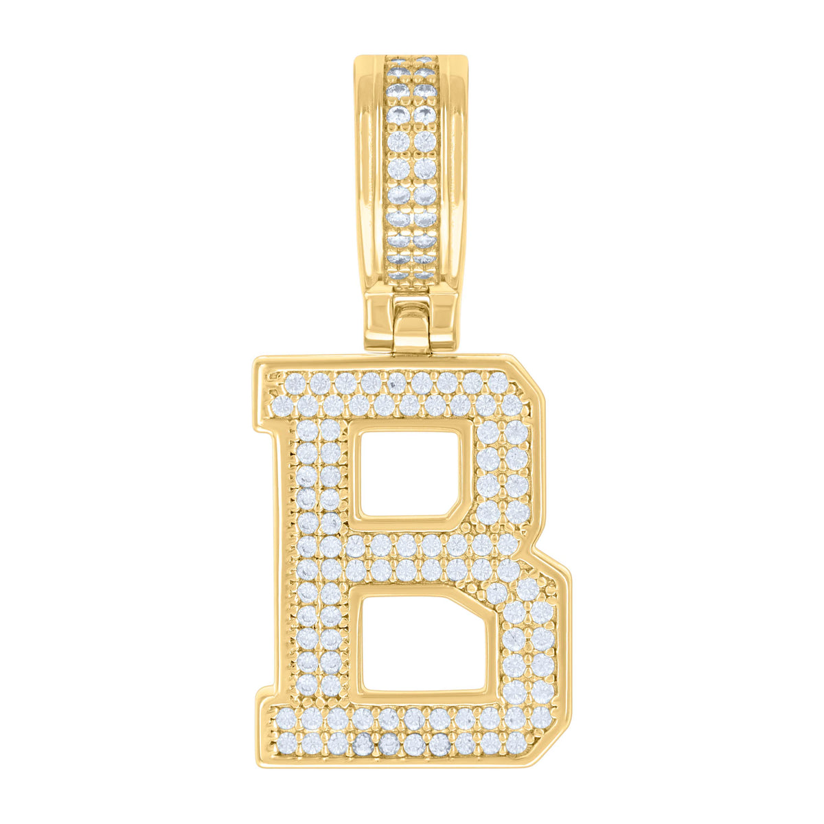 925 Sterling Silver Yellow-tone Unisex 0.61ct Moissanite Initial Alphabet B Charm Pendant