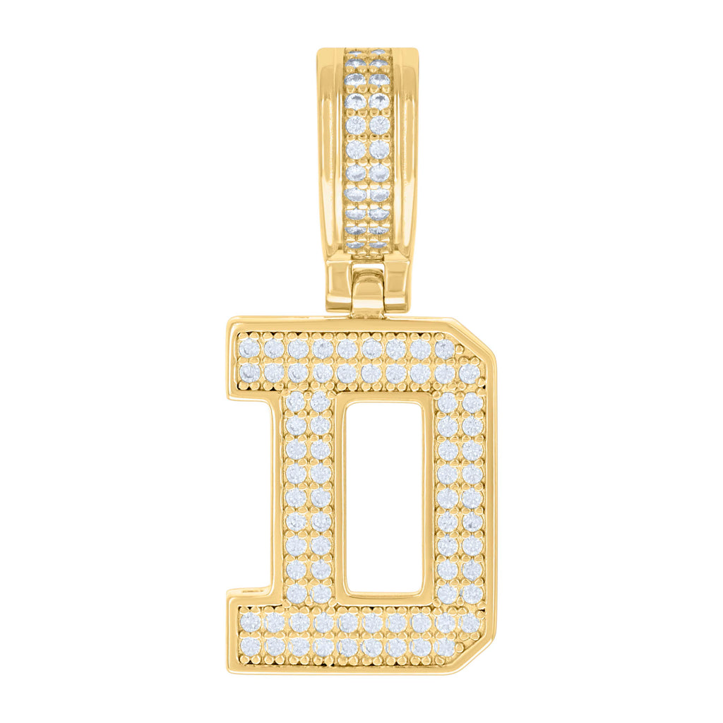 925 Sterling Silver Yellow-tone Unisex 0.58ct Moissanite Initial Alphabet D Charm Pendant