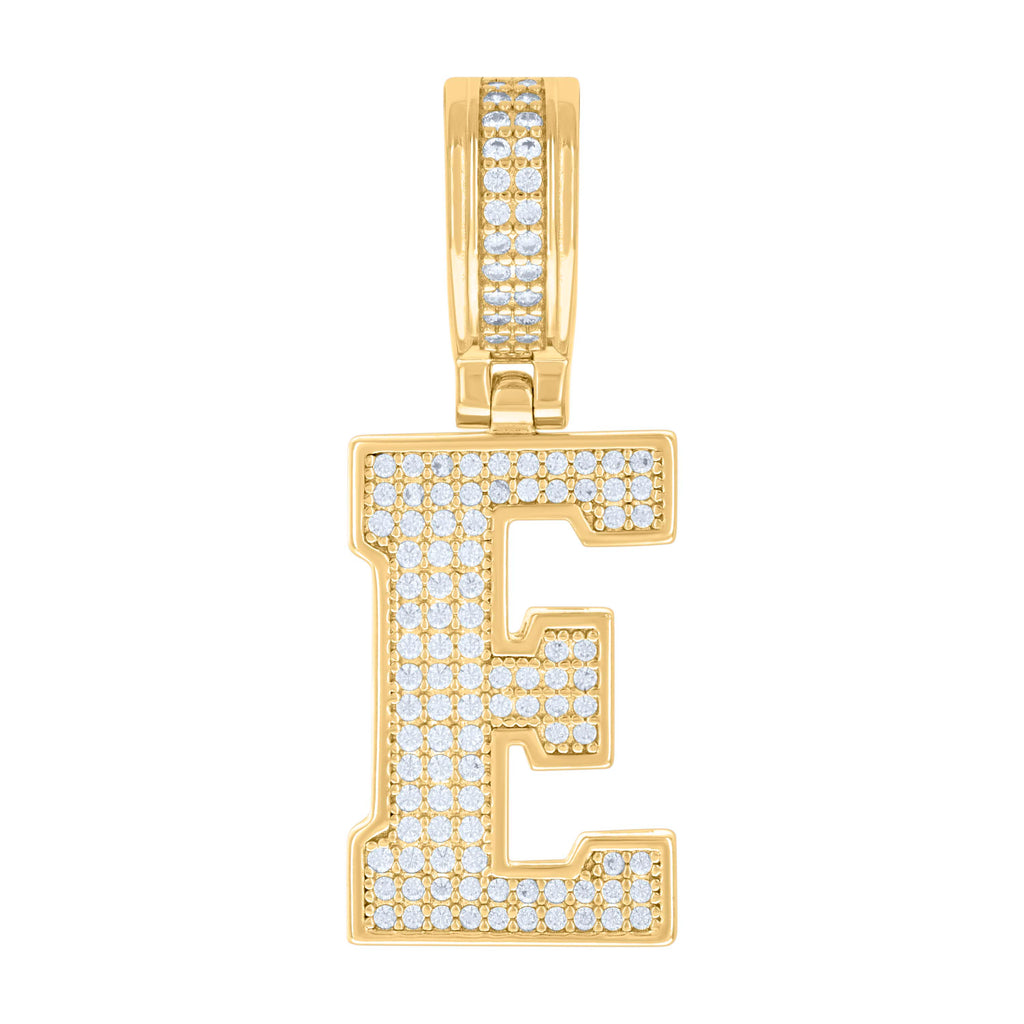 925 Sterling Silver Yellow-tone Unisex 0.55ct Moissanite Initial Alphabet E Charm Pendant