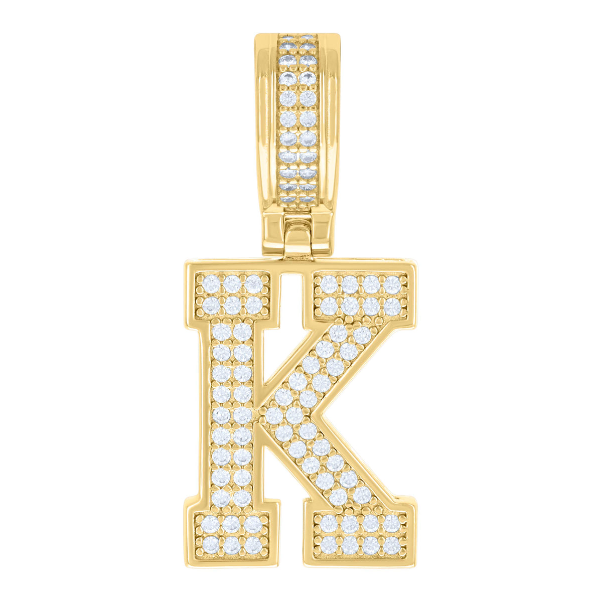 925 Sterling Silver Yellow-tone Unisex 0.58ct Moissanite Initial Alphabet K Charm Pendant