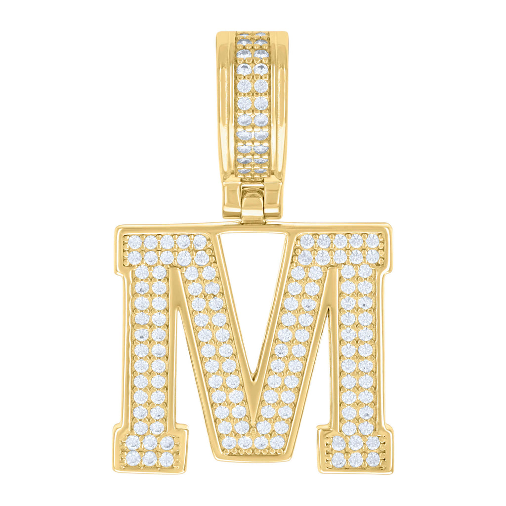 925 Sterling Silver Yellow-tone Unisex 0.78ct Moissanite Initial Alphabet M Charm Pendant