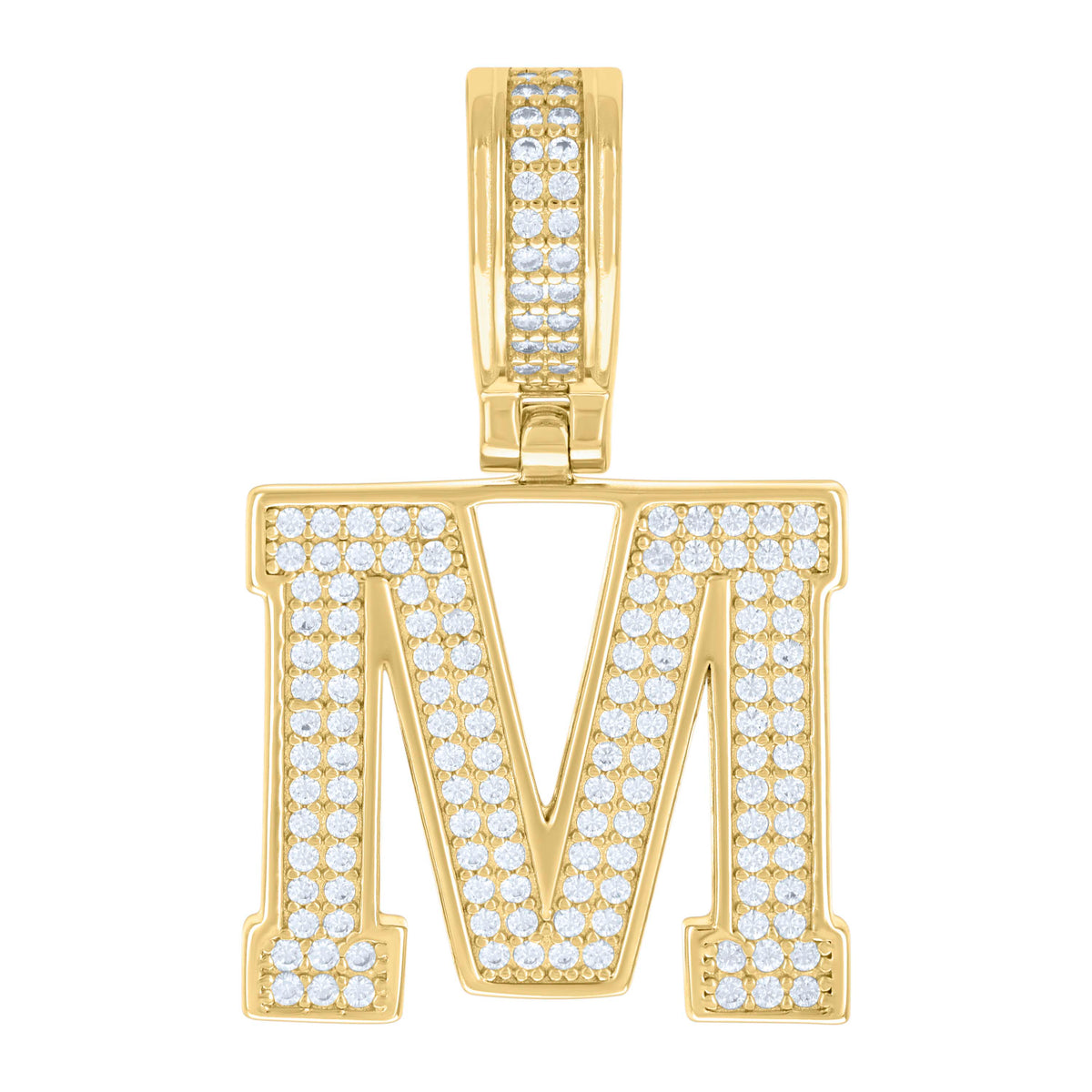 925 Sterling Silver Yellow-tone Unisex 0.78ct Moissanite Initial Alphabet M Charm Pendant