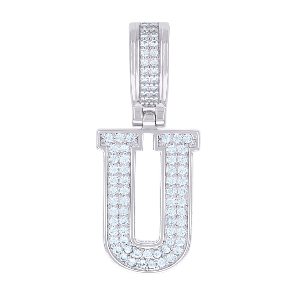 925 Sterling Silver Unisex 0.61ct Moissanite Initial Alphabet U Charm Pendant