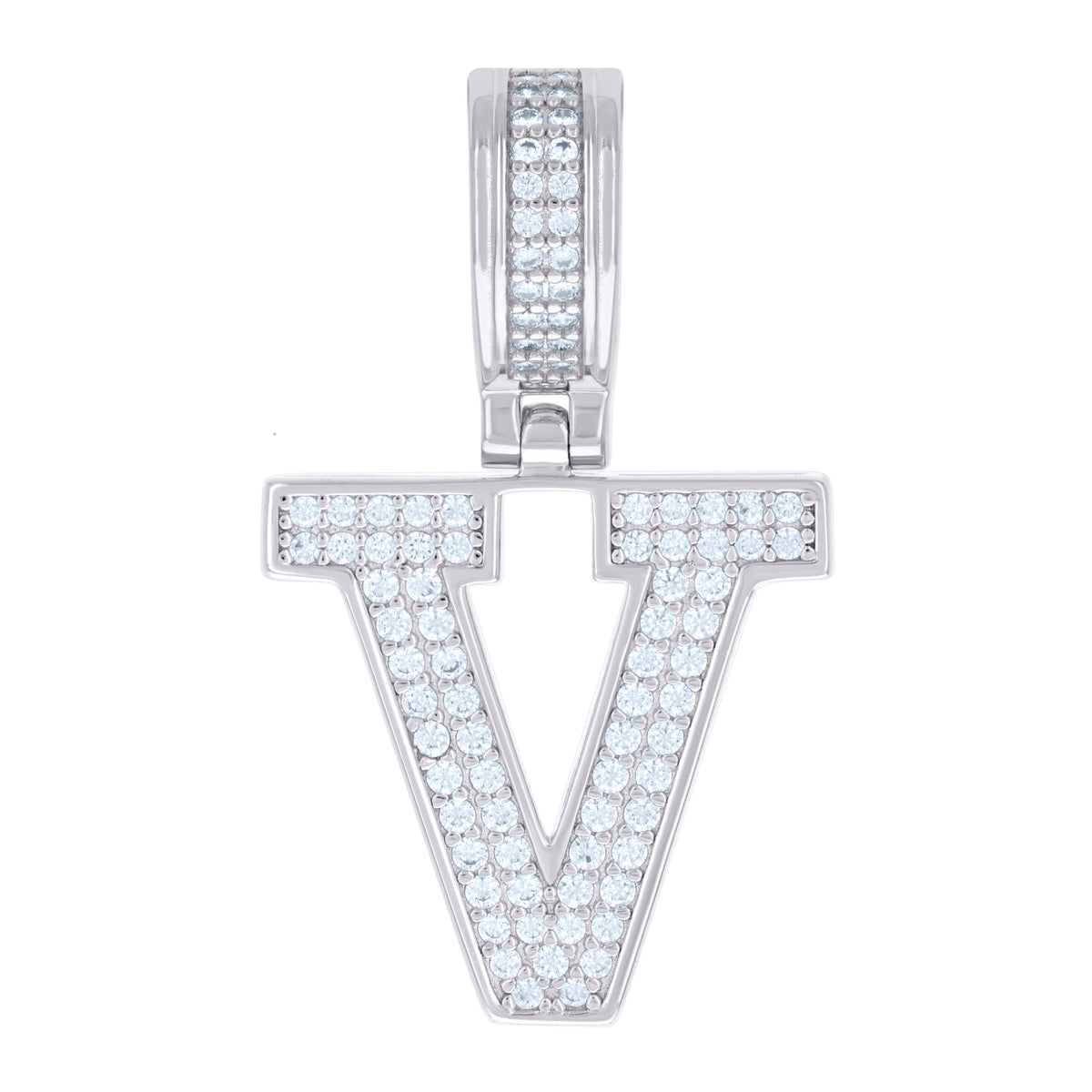 925 Sterling Silver Unisex 0.6ct Moissanite Initial Alphabet V Charm Pendant