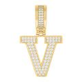 925 Sterling Silver Yellow-tone Unisex 0.6ct Moissanite Initial Alphabet V Charm Pendant