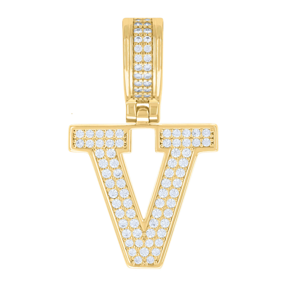 925 Sterling Silver Yellow-tone Unisex 0.6ct Moissanite Initial Alphabet V Charm Pendant