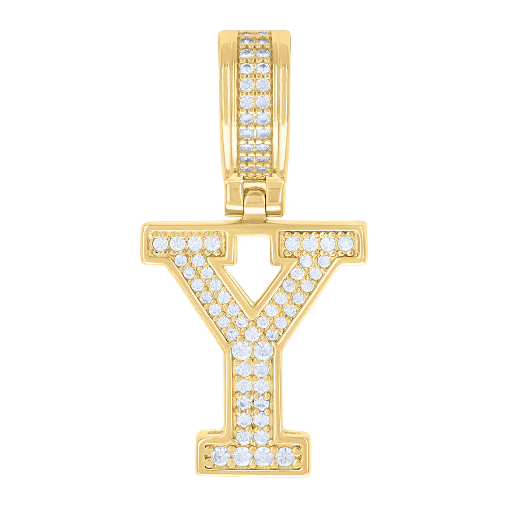 925 Sterling Silver Yellow-tone Unisex 0.43ct Moissanite Initial Alphabet Y Charm Pendant