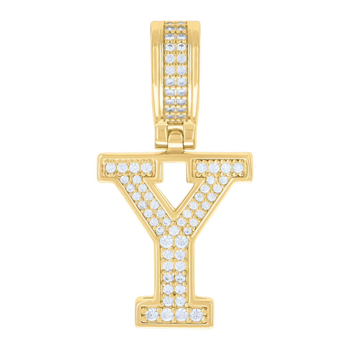 925 Sterling Silver Yellow-tone Unisex 0.43ct Moissanite Initial Alphabet Y Charm Pendant