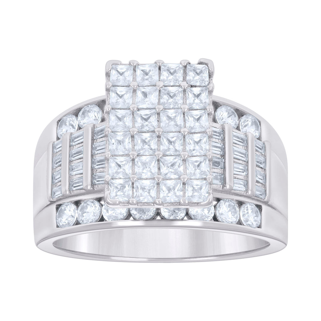 925 Sterling Silver Womens Baguette 1.96ct Round 1.13ct Moissanite Cinderella Ring Size 8