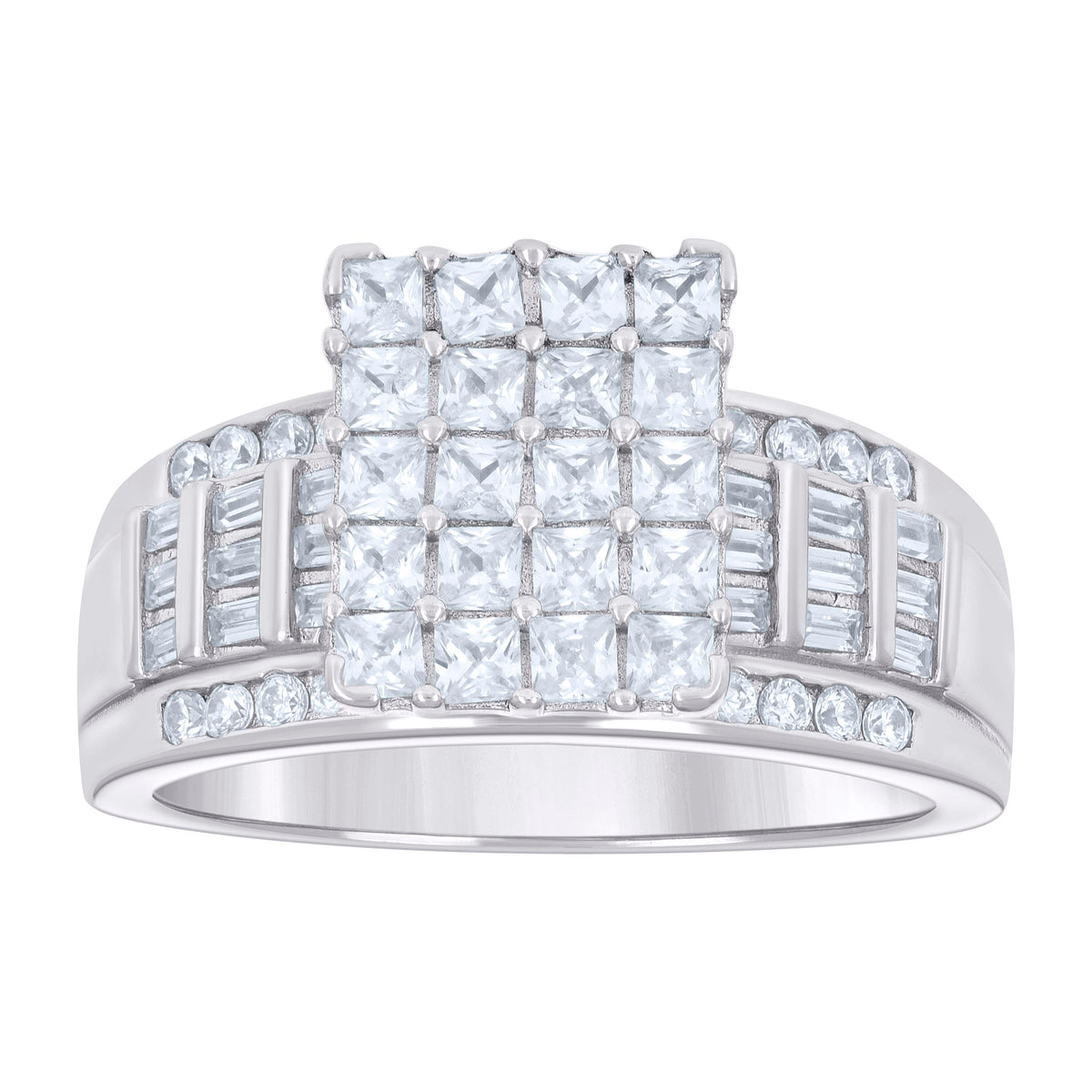 925 Sterling Silver Womens Baguette 1.58ct Round 0.33ct Moissanite Cinderella Ring Size 8