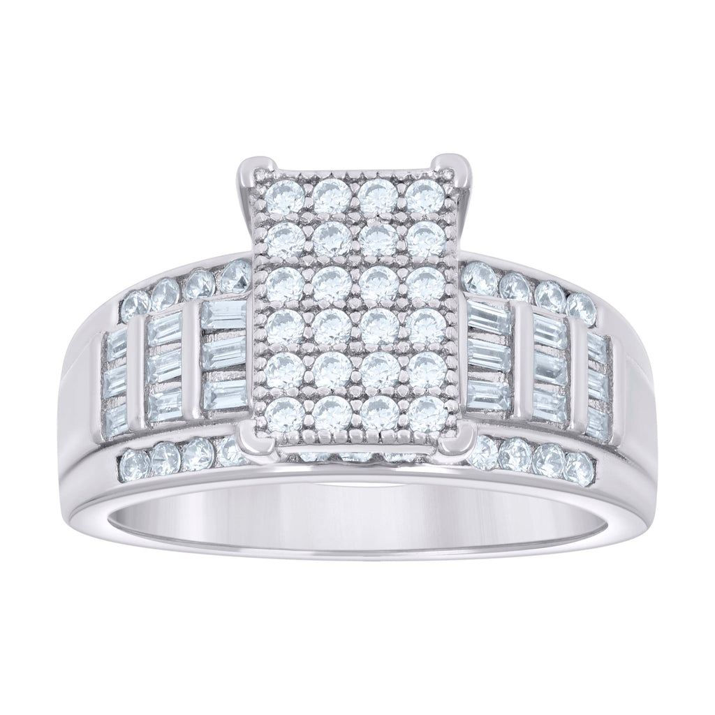 925 Sterling Silver Mens Round Baguette 0.71ct, 0.47ct Moissanite Fashion Ring Size 6