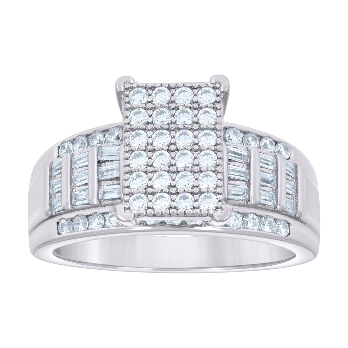 925 Sterling Silver Mens Round Baguette 0.71ct, 0.47ct Moissanite Fashion Ring Size 6