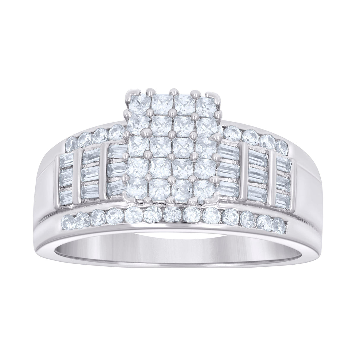 925 Sterling Silver Womens Baguette 0.95ct Round 0.33ct Moissanite Cinderella Ring Size 6