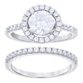 925 Sterling Silver Womens 1.82ct Moissanite Halo Round Duo Ring Bridal Set Ring