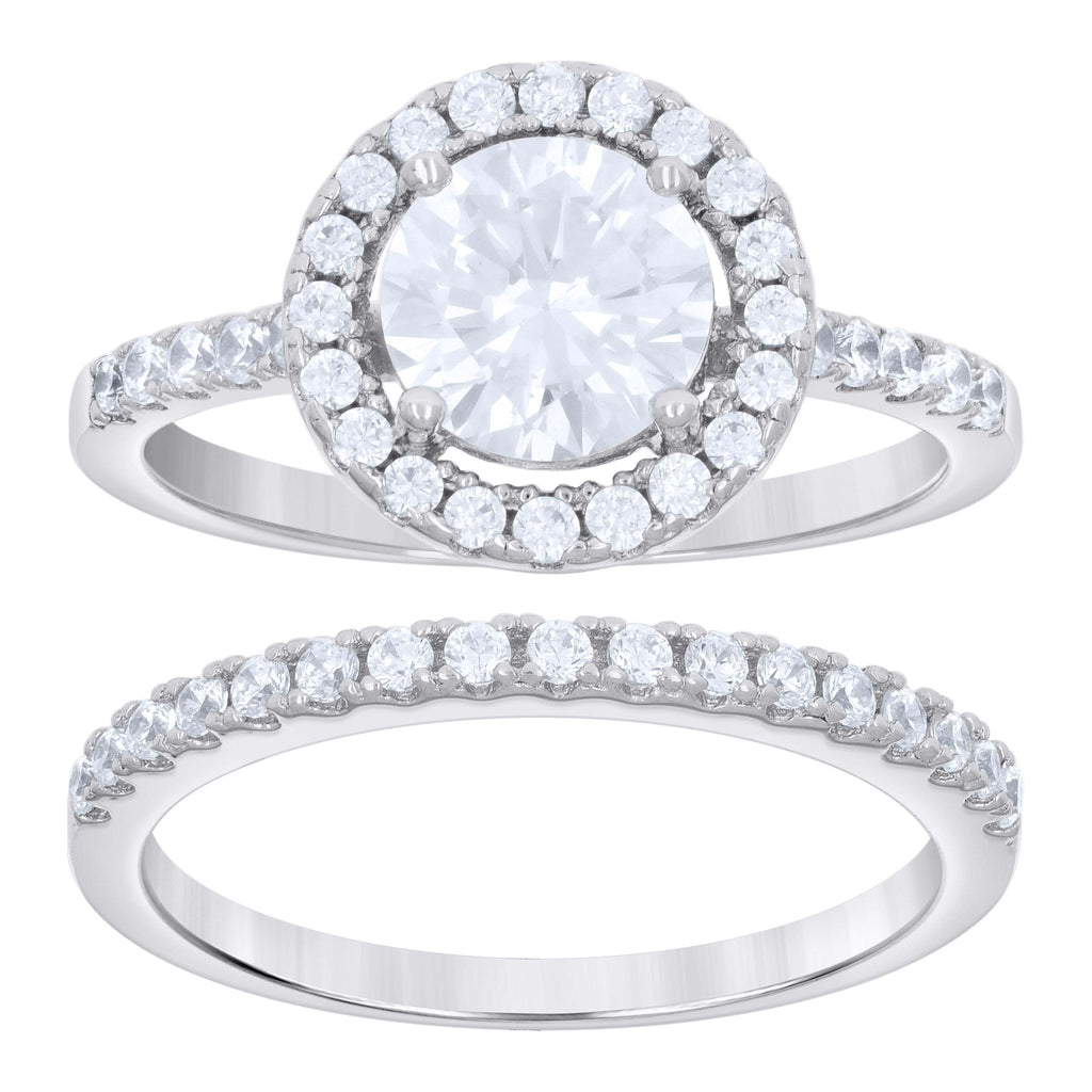 925 Sterling Silver Womens 1.82ct Moissanite Halo Round Duo Ring Bridal Set Ring Size 6