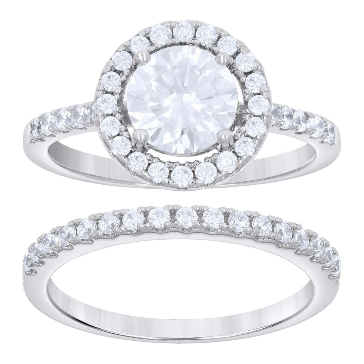 925 Sterling Silver Womens 1.82ct Moissanite Halo Round Duo Ring Bridal Set Ring Size 6