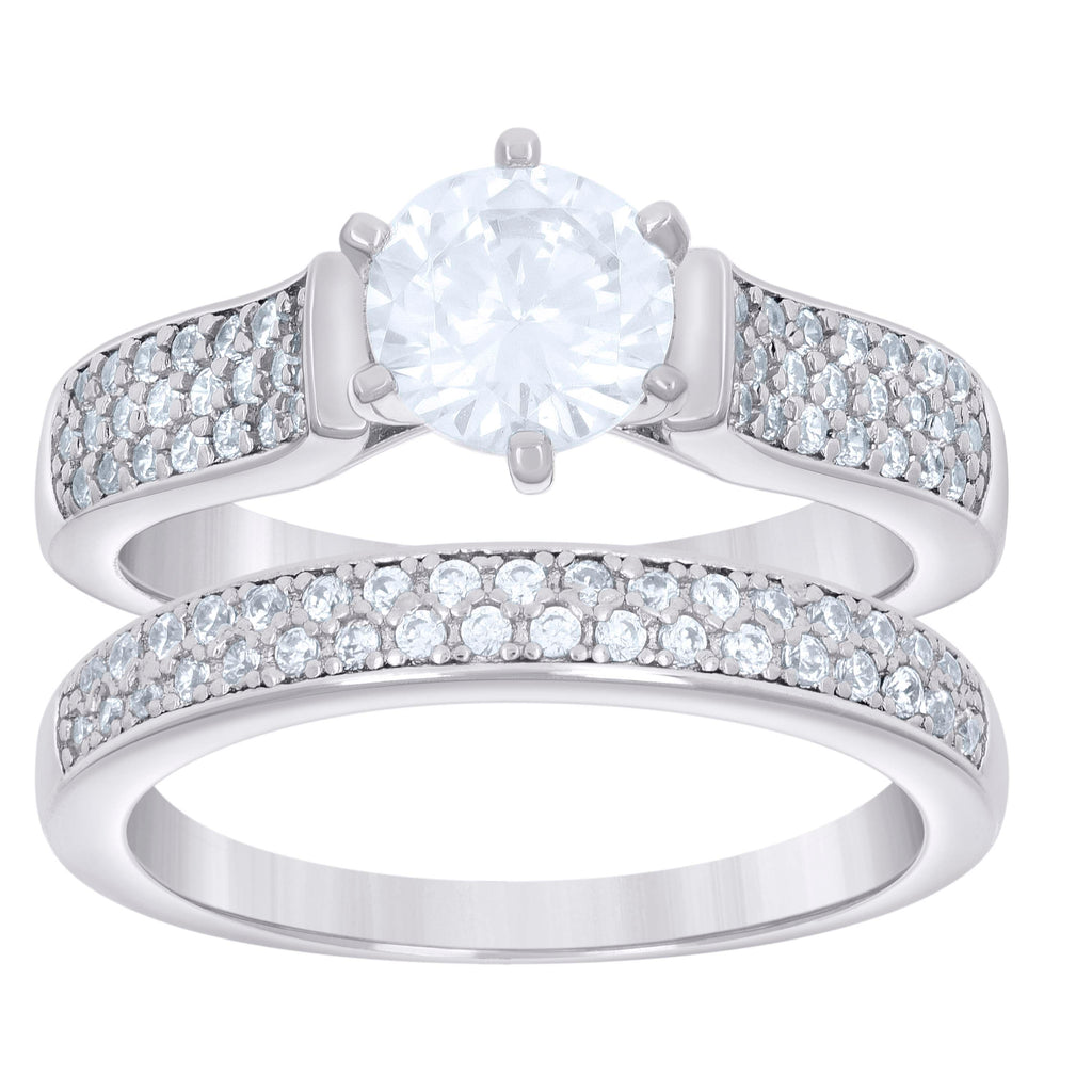 925 Sterling Silver Womens 1.72ct Moissanite Duo Ring Bridal Set Ring