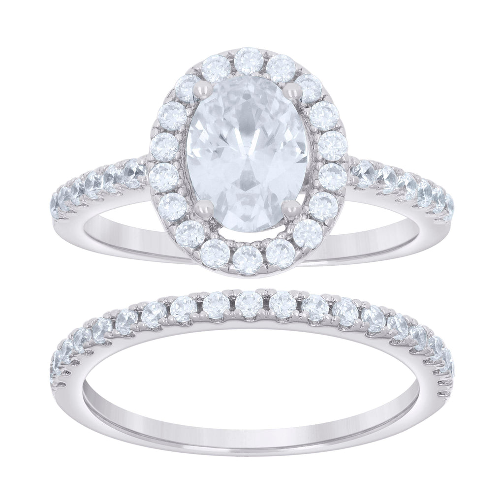 925 Sterling Silver Womens Round Oval 0.74ct, 1.50ct Moissanite Oval Wedding/Engagement Duo Ring Set Ring Size 9