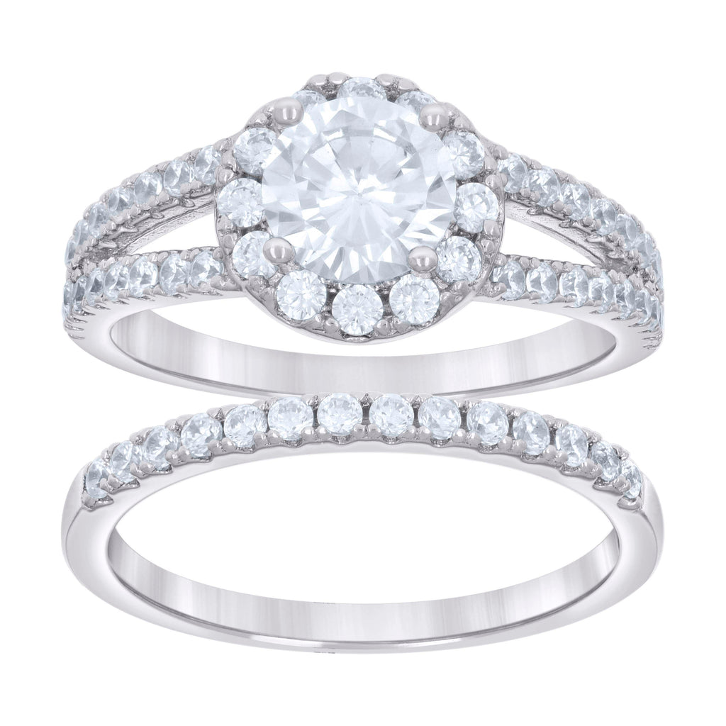 925 Sterling Silver Womens 2.28ct Moissanite Duo Ring Bridal Set Ring Size 7