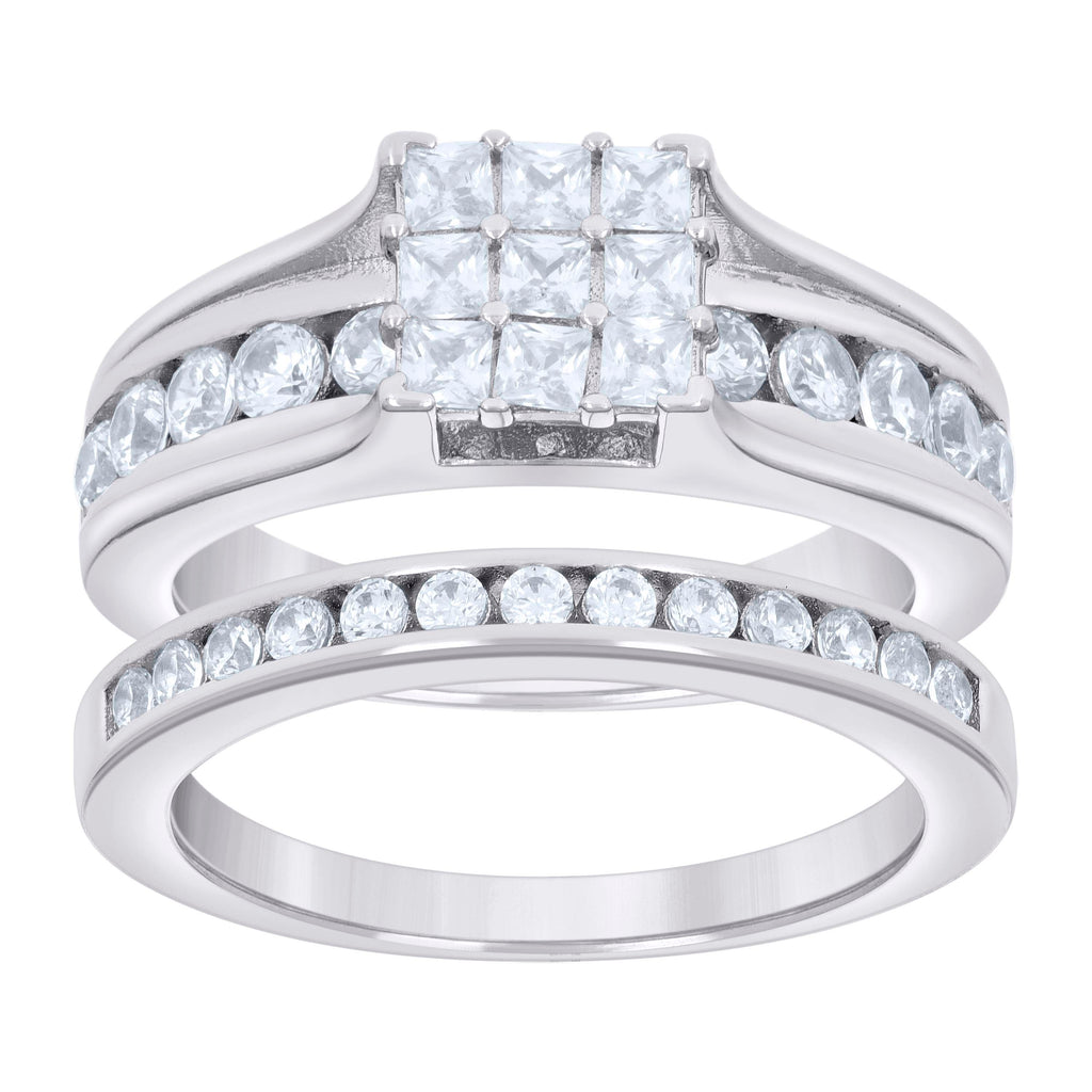 925 Sterling Silver Womens Baguette 0.50ct Round 1.04ct Moissanite Duo Ring Bridal Set Ring Size 7