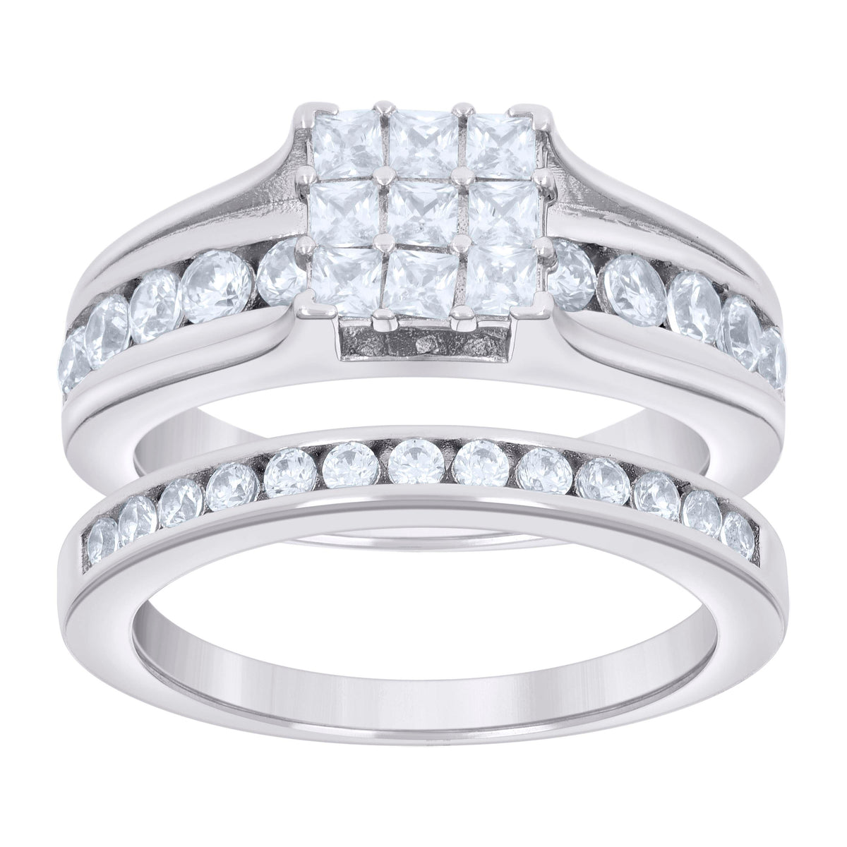 925 Sterling Silver Womens Baguette 0.50ct Round 1.04ct Moissanite Duo Ring Bridal Set Ring Size 10