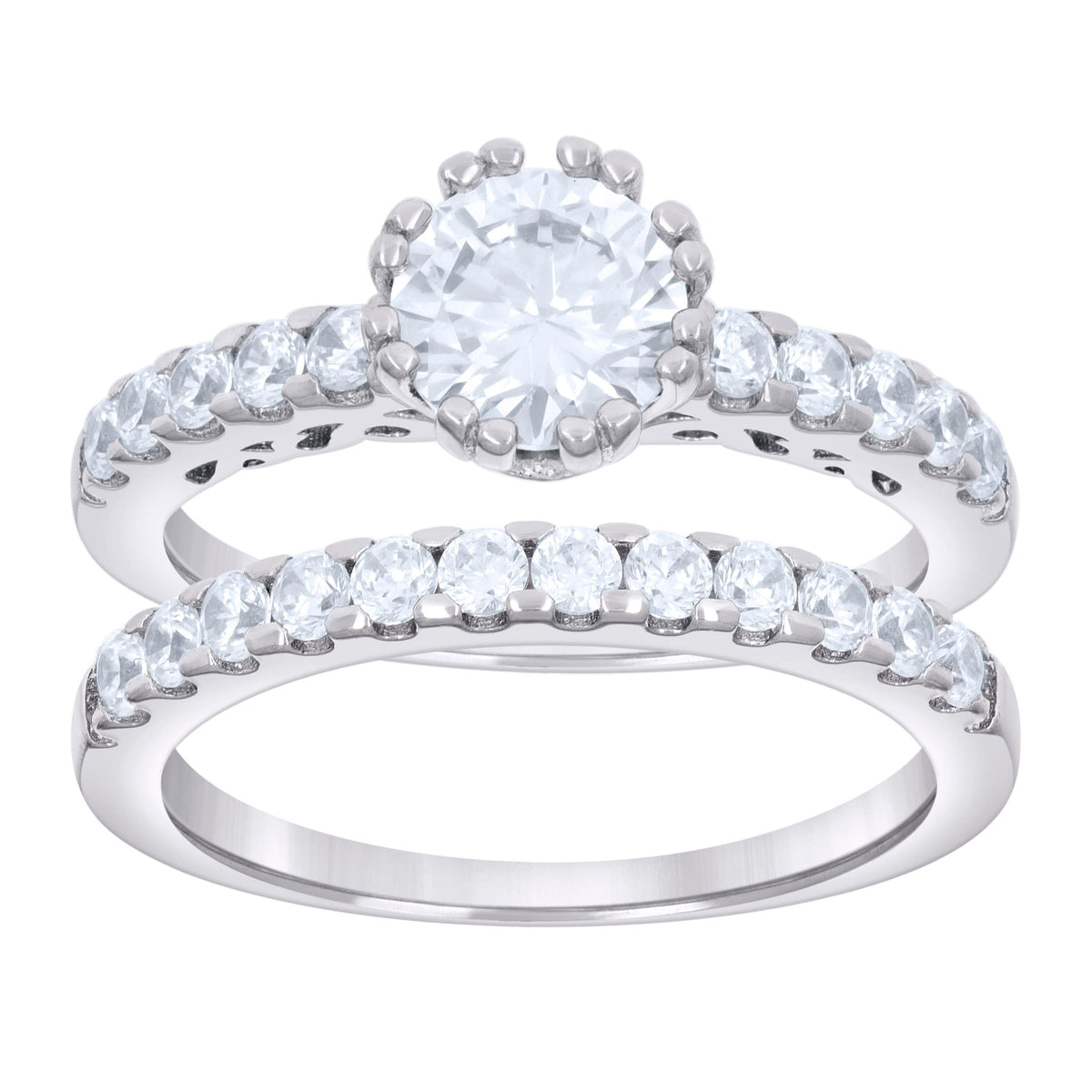 925 Sterling Silver Womens 1.84ct Moissanite Duo Ring Bridal Set Ring Size 9