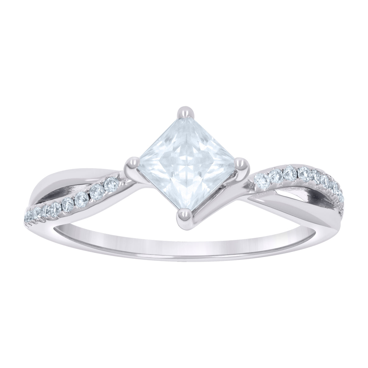 925 Sterling Silver Womens 1.00ct Baguette 0.21ct Round Moissanite Fashion Engagement Ring Size 9