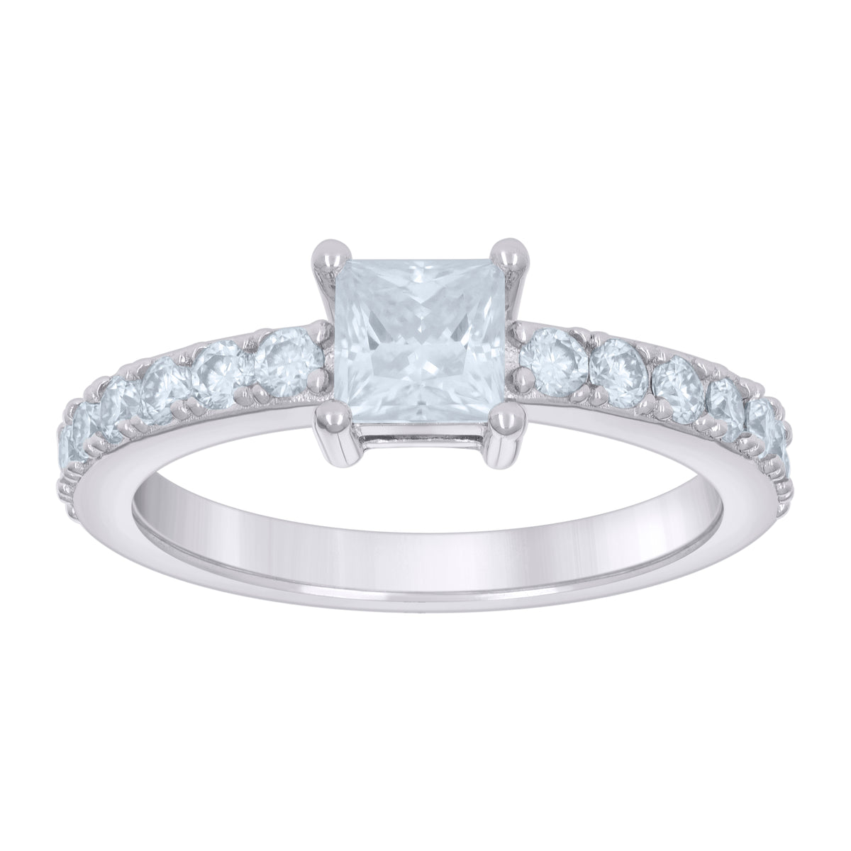925 Sterling Silver Womens 1.00ct Baguette 0.82ct Round Moissanite Fashion Engagement Ring Size 6