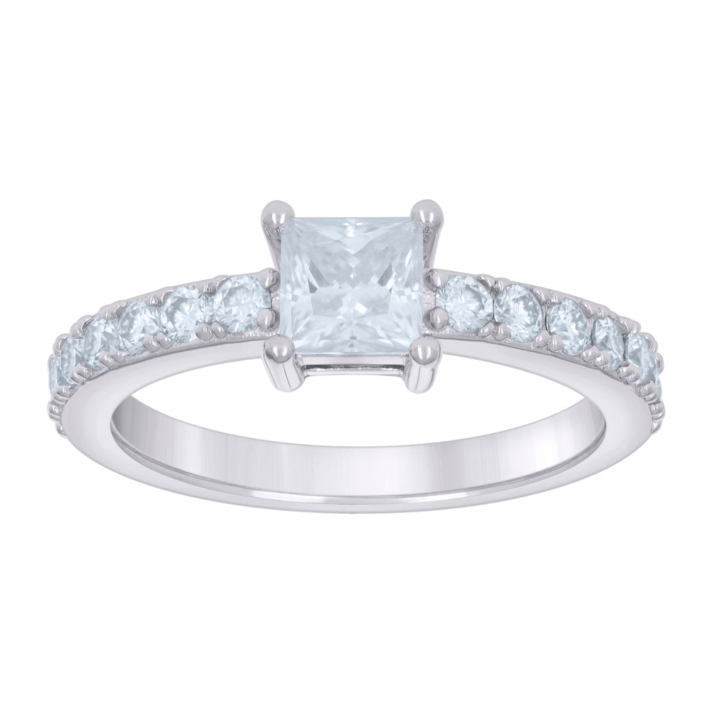 925 Sterling Silver Womens 1.00ct Baguette 0.82ct Round Moissanite Fashion Engagement Ring Size 9