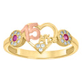 10K Two-tone Gold Womens Pink White Cubic-Zirconia Heart Anos 15 Quinceanera Ring