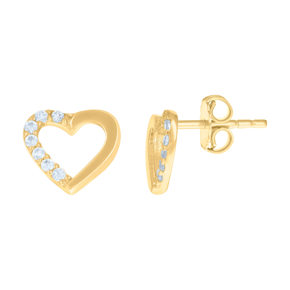 10K Yellow Gold Womens Cubic-Zirconia Heart Stud Earrings