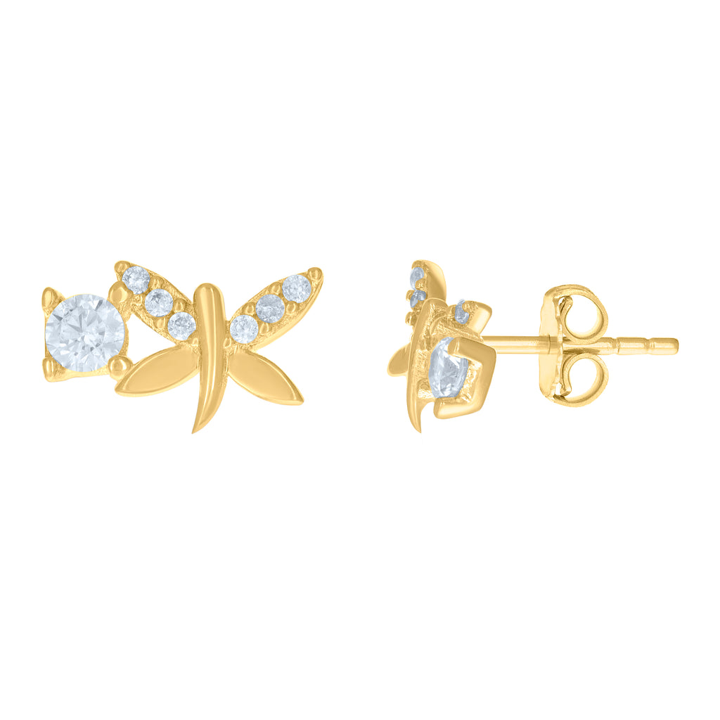 10K Yellow Gold Womens Cubic-Zirconia Dragonfly Fashion Stud Earrings