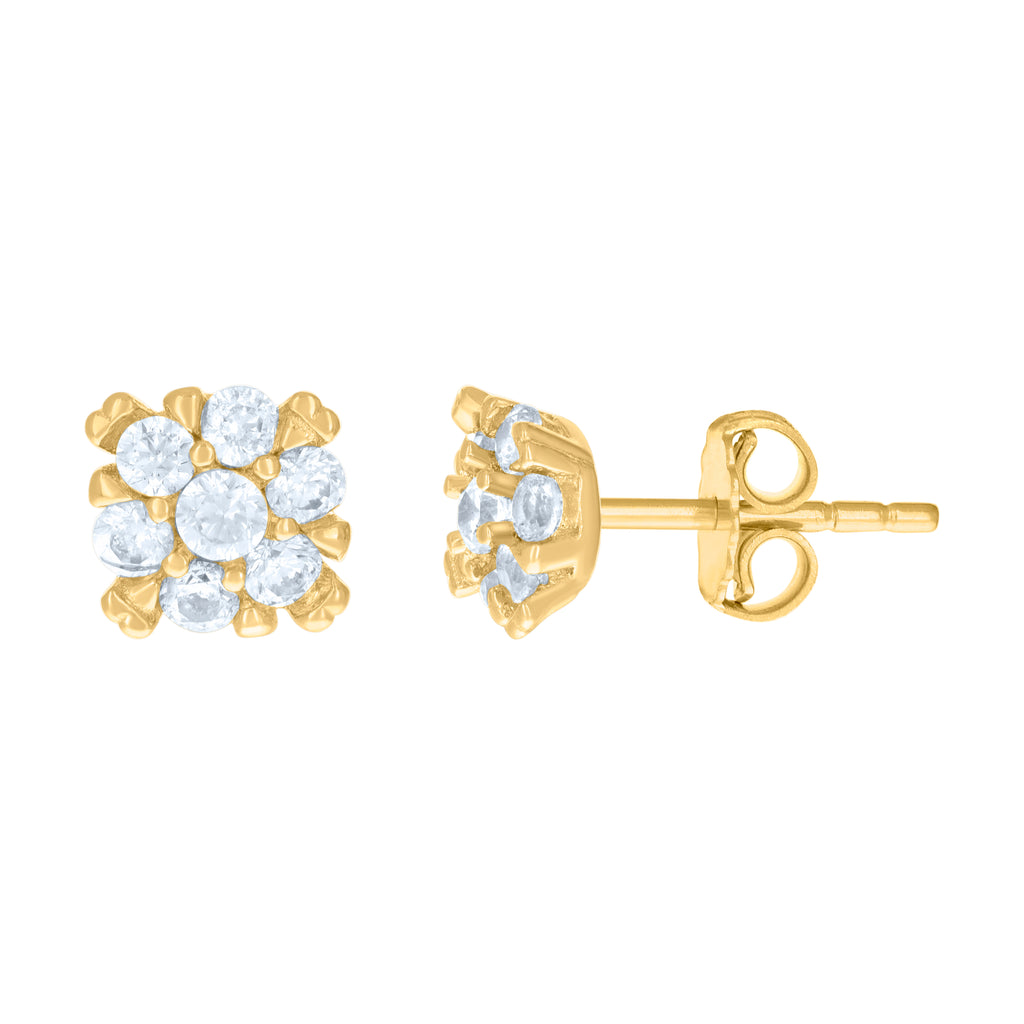 10K Yellow Gold Womens Cubic-Zirconia Flower Fashion Stud Earrings