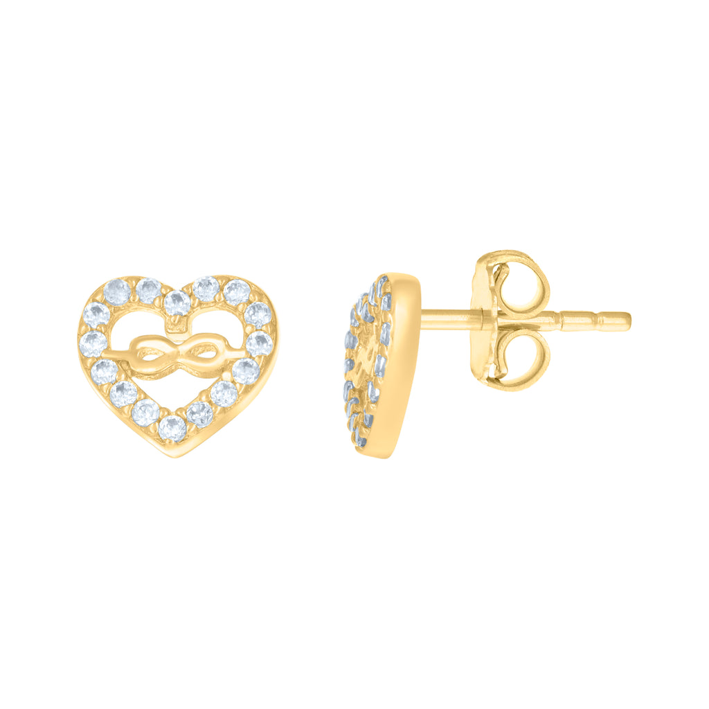 10K Yellow Gold Womens Cubic-Zirconia Heart Infinity Love Stud Earrings