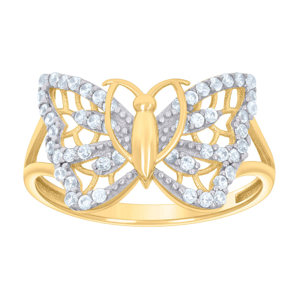 10K Two-tone Gold Womens Cubic-Zirconia Butterfly Fashion Ring