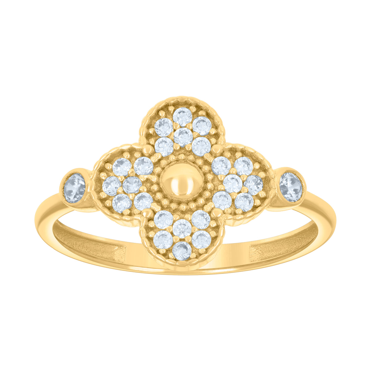 10K Yellow Gold Womens Cubic-Zirconia Clover Good Luck Ring