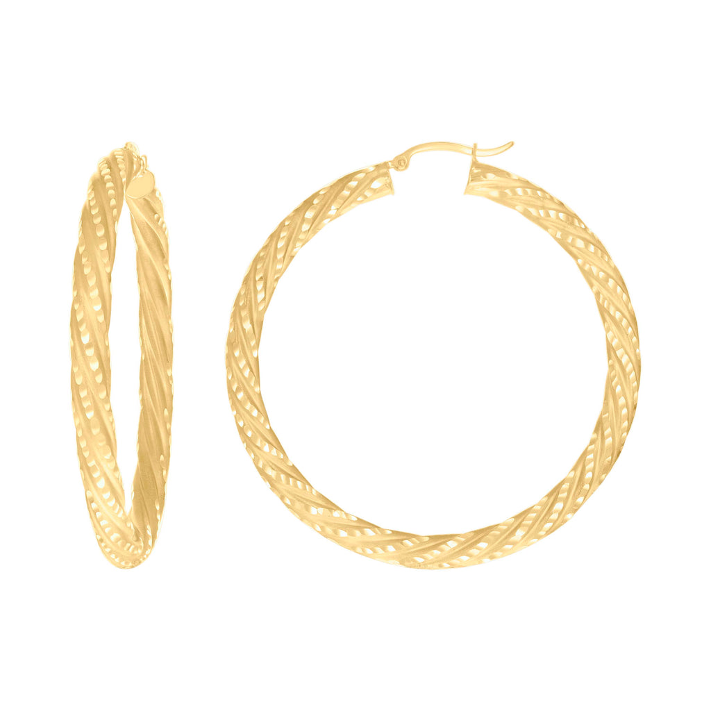 10K Yellow Gold Womens Diamond-cut Spotted Patterned Fancy Hoop Earrings 5mm-57