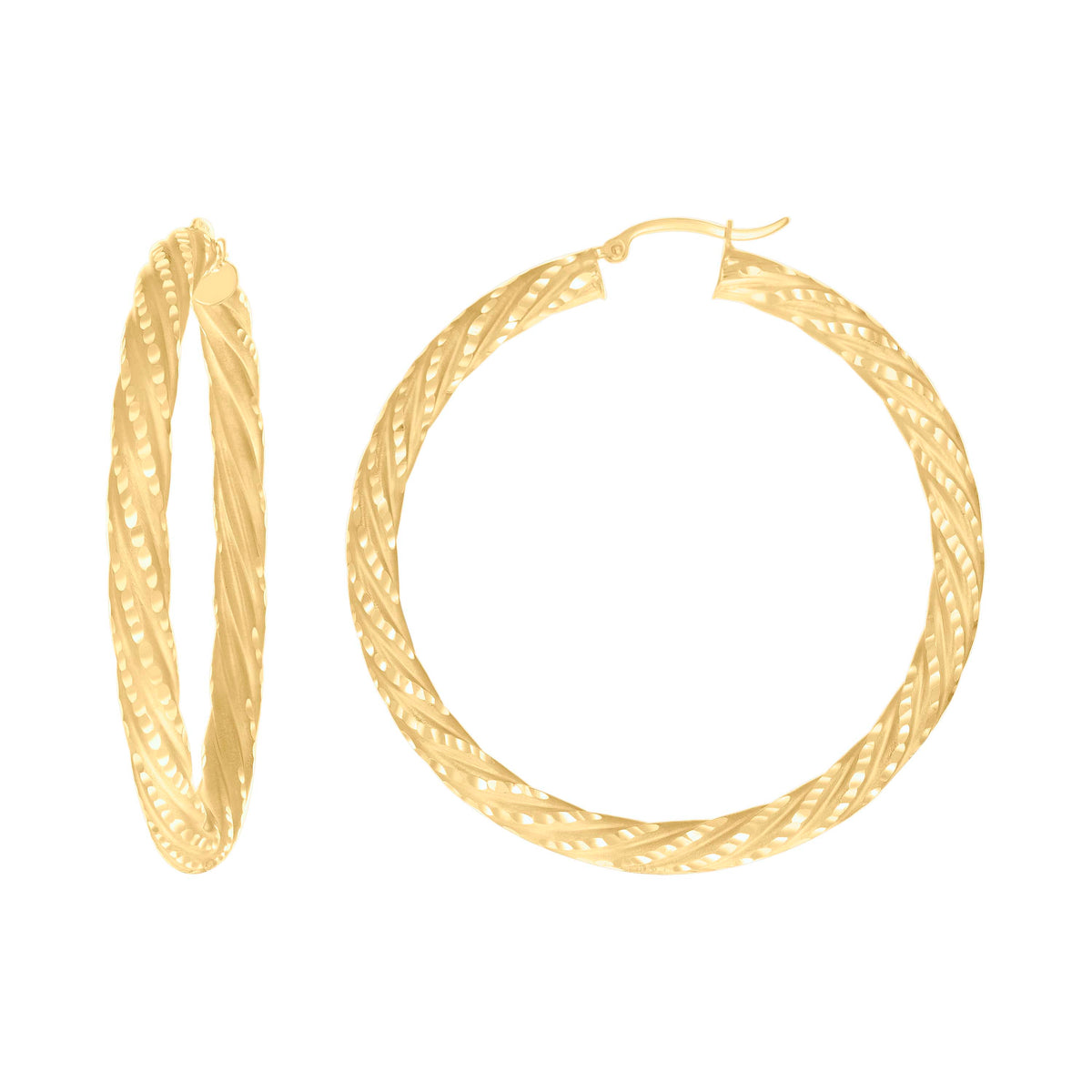 10K Yellow Gold Womens Diamond-cut Spotted Patterned Fancy Hoop Earrings 5mm-57