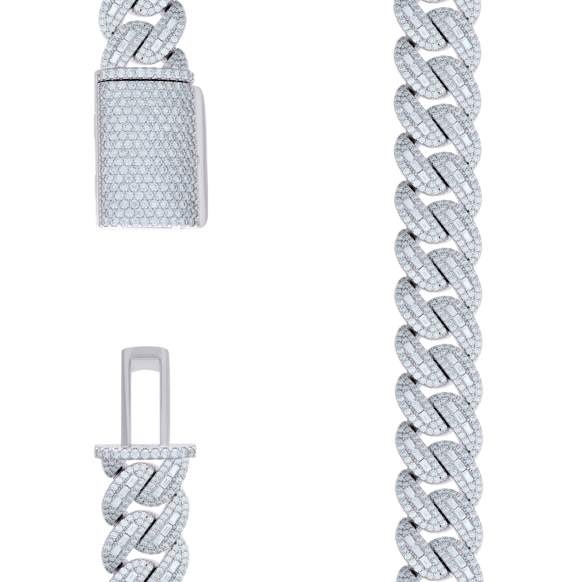 925 Sterling Silver Baguette Round Moissanite Miami Cuban Chain 20mm