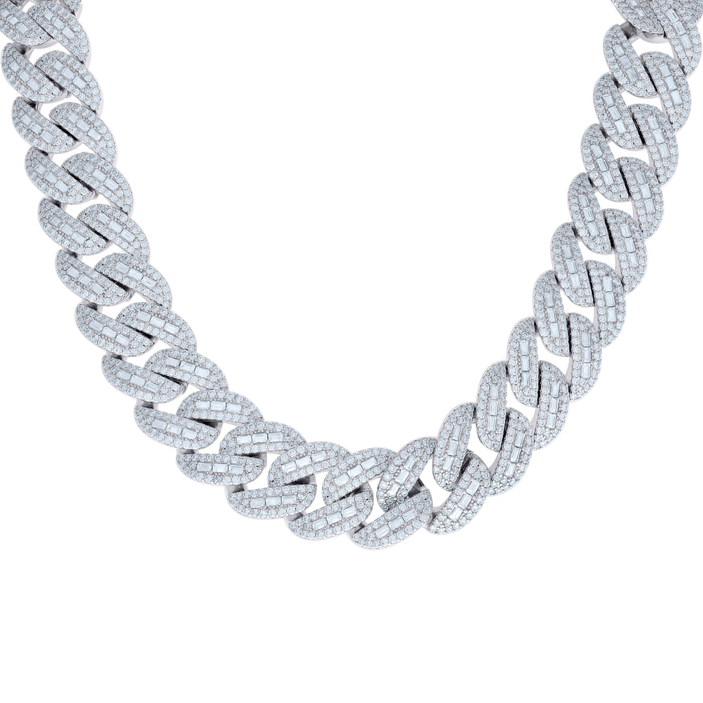 925 Sterling Silver Baguette Round Moissanite Miami Cuban Chain 20mm