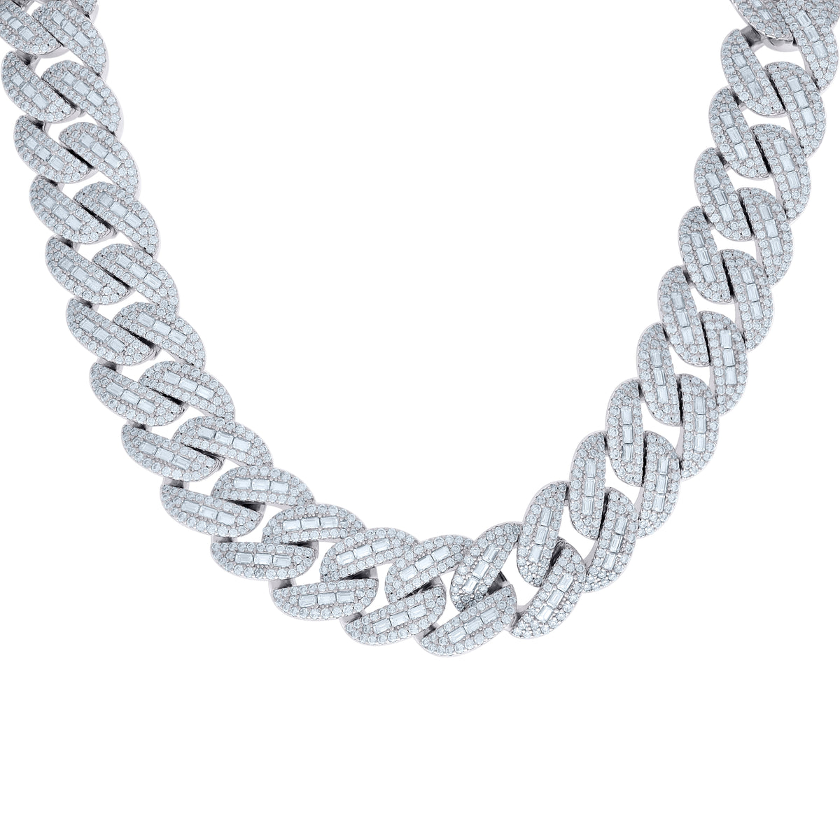 925 Sterling Silver Baguette Round Moissanite Miami Cuban Chain 20mm