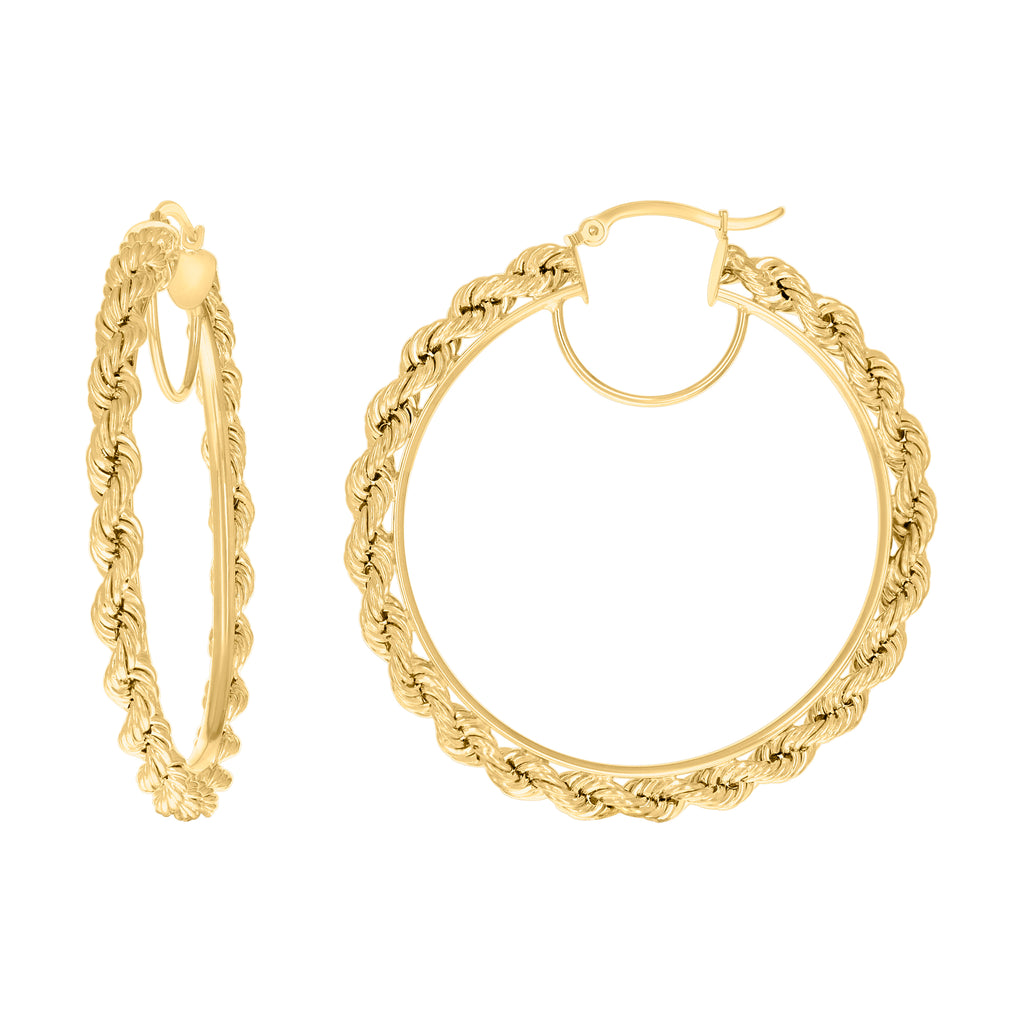 10K Yellow Gold Womens Fancy Twisted Rope Hoop Earrings 4mm-50