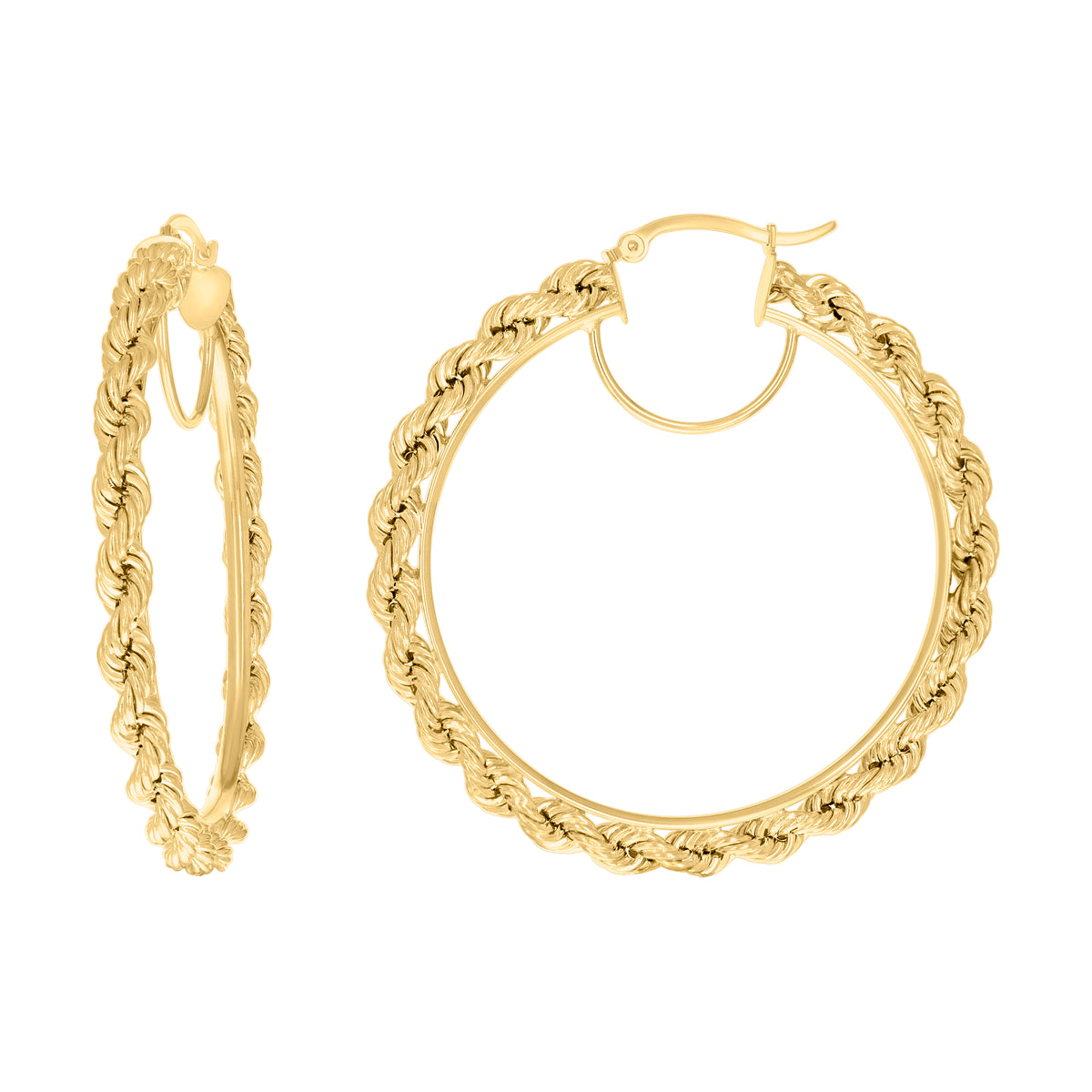 10K Yellow Gold Womens Fancy Twisted Rope Hoop Earrings 4mm-50